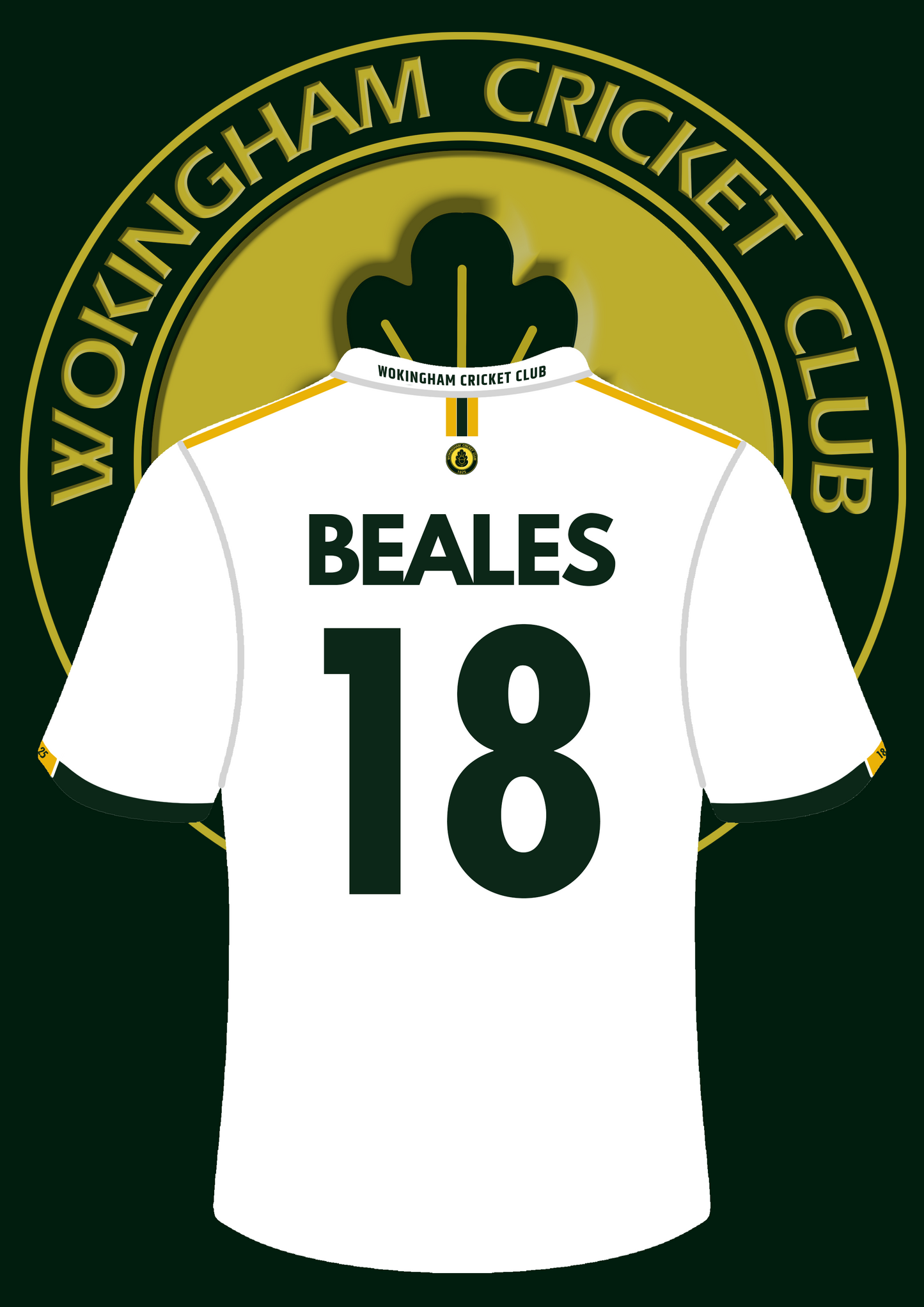 Wokingham Cricket Club Personnalisé A4 Shirt Print - Vert ou Blanc